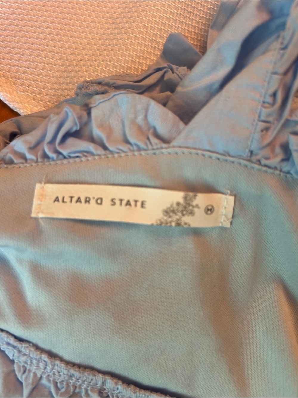 Altar'd State Light Blue Smocked Ruffle Crop - Picture 2 of 3